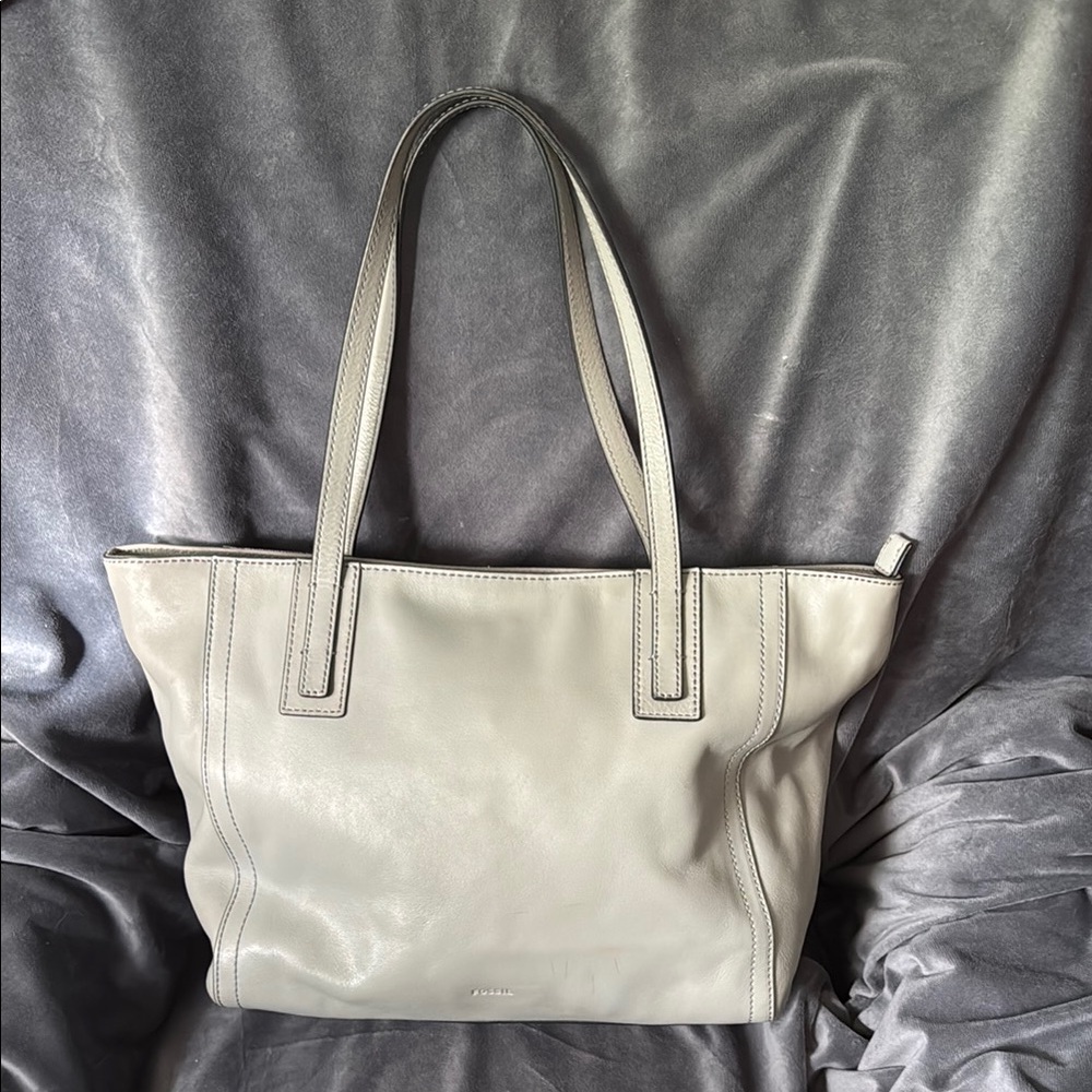 Fossil Sydney large leather gray tote